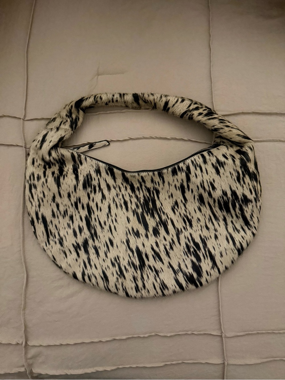 TOPSHOP Stevie Leather Black & White Hobo Bag